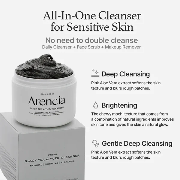 Arencia Black Tea & Yuzu Rice Mochi Cleanser 120g