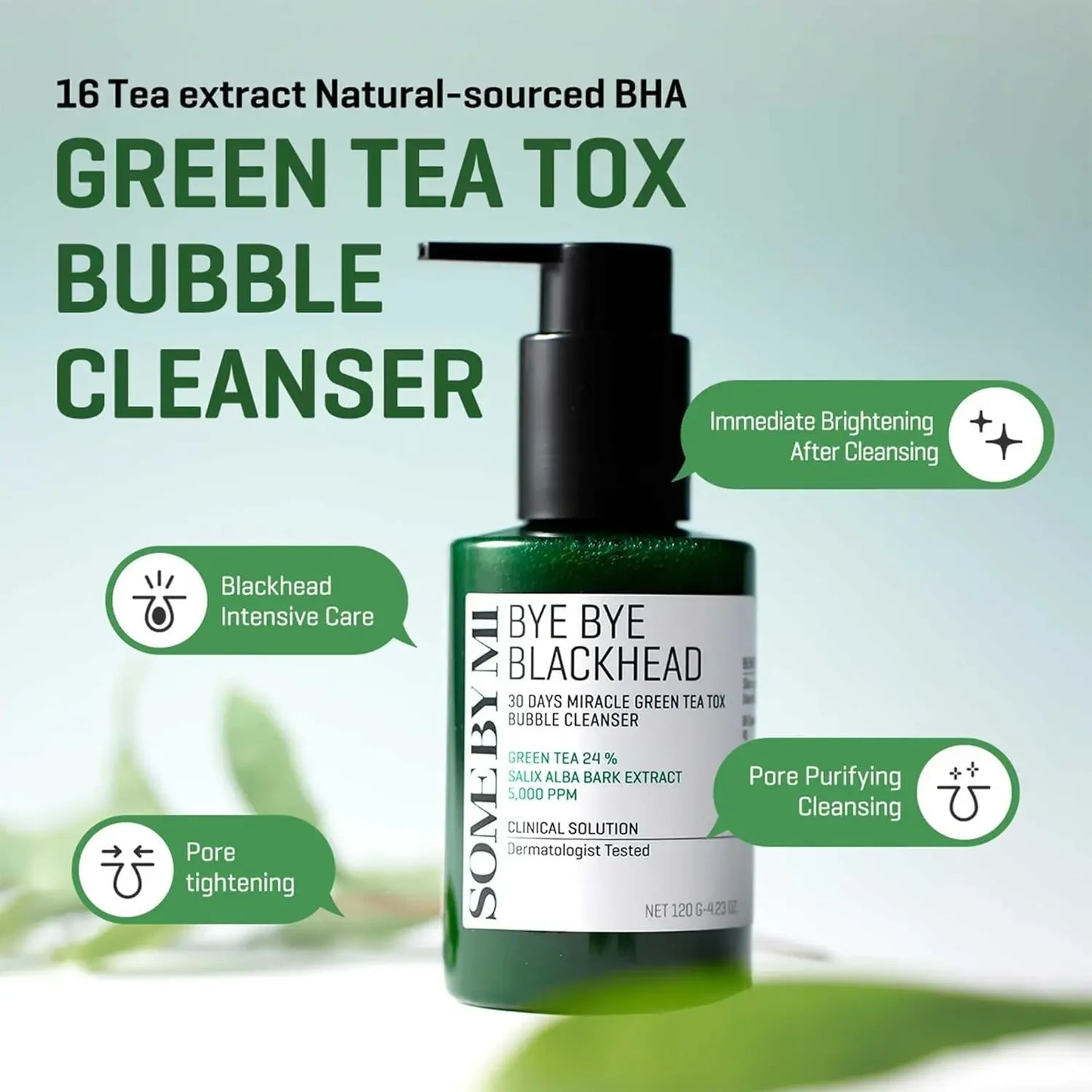 SOME BY MI Bye Bye Black head 30 Days Miracle Green Tea Tox Bubble Cleanser 120g